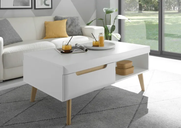 Couchtisch SVANTE 107x67 cm Weiß matt / Scandi Oak Dekor