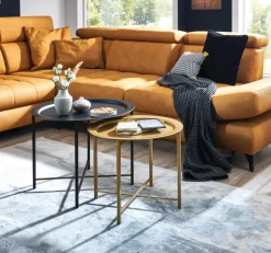 Couchtisch 2-teilig Metall/schwarz-goldfarbig rund