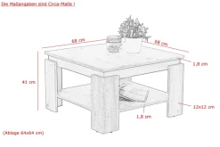 Couchtisch TIM III 68 x 68 cm quadratisch Dekor weiß/anthrazit