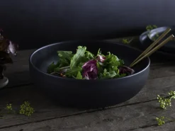 CreaTable Salatschüssel UNO SCHWARZ Steinzeug glasiert rund 28 cm Schwarz