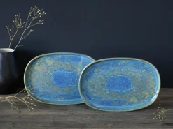 CreaTable Servierplatte YUKI 33 cm Hochwertiges Steinzeug blau/weiß