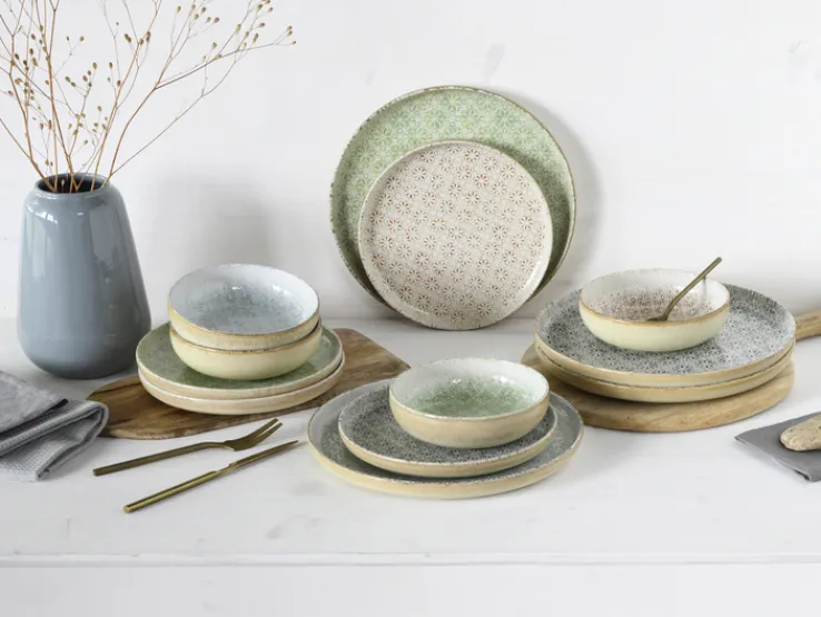 CreaTable Teller-Set UNO EMILIANA MIX Steinzeug 12-tlg. rund Mehrfarbig