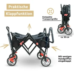 deluxe4home Bollerwagen mit Dach BENJI 56 x 128 cm schwarz /grau