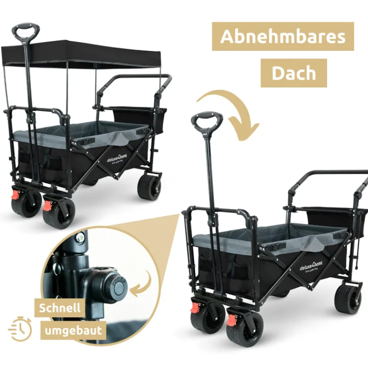 deluxe4home Bollerwagen mit Dach BEN 66 x 126 cm schwarz /grau