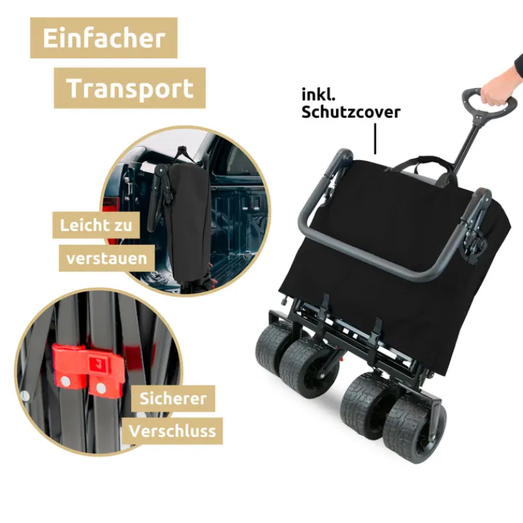 deluxe4home Bollerwagen mit Dach BEN 66 x 126 cm schwarz /grau