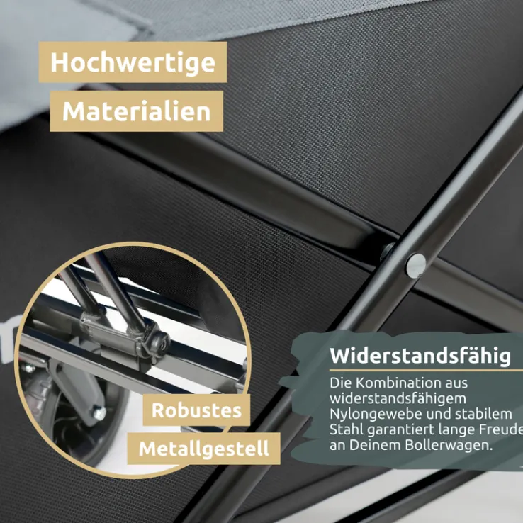 deluxe4home Bollerwagen mit Dach BEN 66 x 126 cm schwarz /grau
