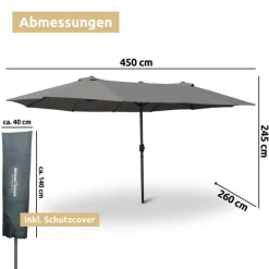 deluxe4home Doppelsonnenschirm DOUBLE 450 x 260 cm anthrazit