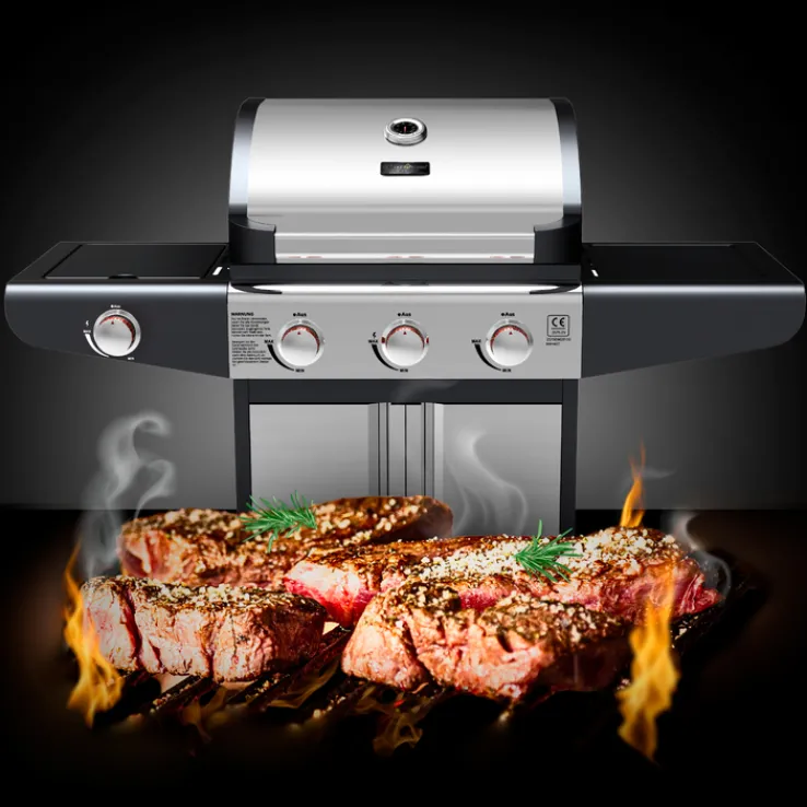 deluxe4home Gasgrill GRILLWAGEN XXL 131 x 54 cm silberfarbig /schwarz