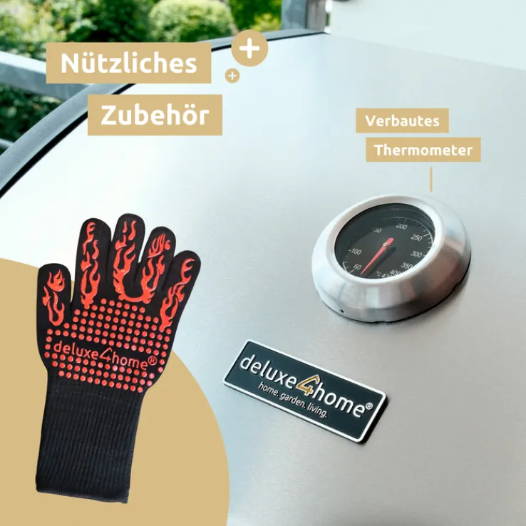 deluxe4home Gasgrill GRILLWAGEN XXL 131 x 54 cm silberfarbig /schwarz