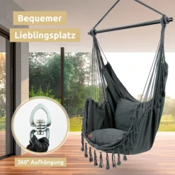 deluxe4home Hängesessel BOHO 4-teilig anthrazit