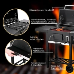 deluxe4home Holzkohlegrill GRILLWAGEN XXL 105 x 50 cm schwarz