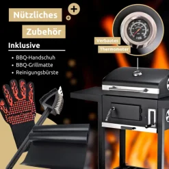 deluxe4home Holzkohlegrill GRILLWAGEN XXL 105 x 50 cm schwarz