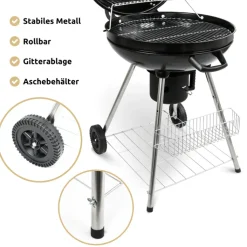 deluxe4home Holzkohlegrill KUGEL 64 x 59 cm schwarz