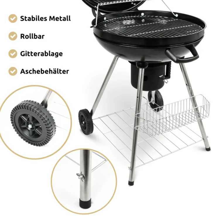 deluxe4home Holzkohlegrill KUGEL 64 x 59 cm schwarz