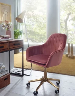 Drehstuhl inklusive Rollen rosa/ goldfarbig