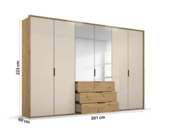 Drehtürenschrank SEAMO Artisan Eiche/ Glas Champagner