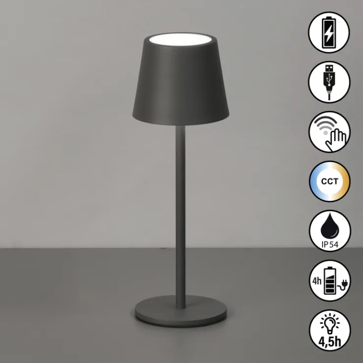 easy! by FHL Akku LED Tischlampe ROXY 27,5 cm sandgrau