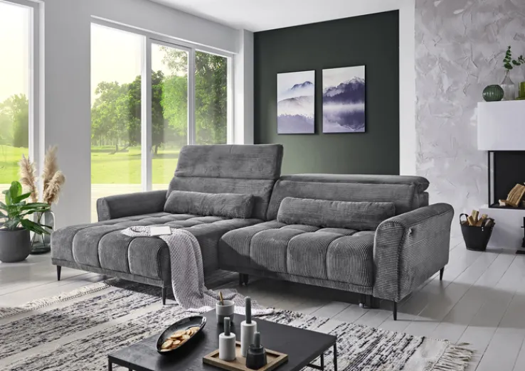 QUARTIER Ecksofa RAY 179 x 277 Cord dunkelgrau
