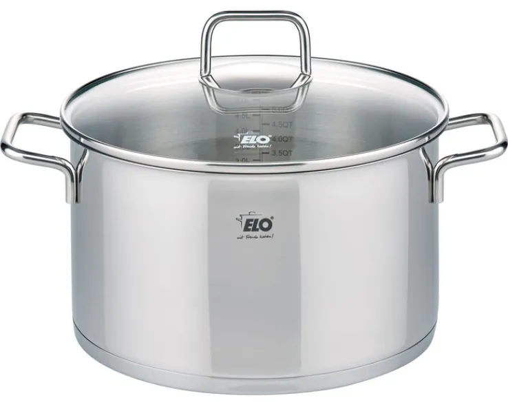 ELO mit Freude kochen! ELO Kochtopf mit Glasdeckel CITRIN 24 cm Edelstahl silber