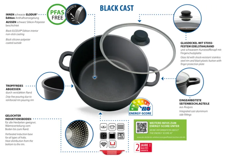 ELO mit Freude kochen! ELO Topf-Set BLACK CAST 4-teilig Aluguss schwarz