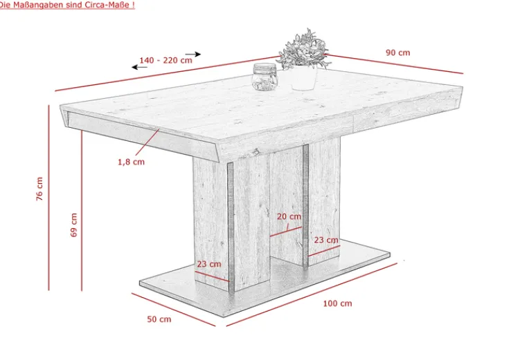 Esstisch AGNES 140 (220) x 90 cm Artisan-Eiche-Dekor braun/Dekor schwarz