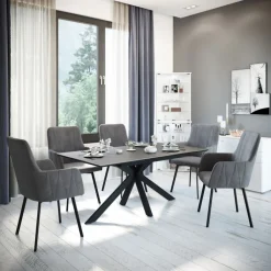 QUARTIER Esstisch CHANDLER 140-180 x 90/76 cm anthrazit/schwarz/Keramikoptik