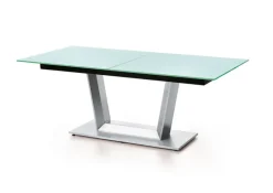 Esstisch COMEDOR 160-210 x 100 cm Edelstahl /Glas weiß