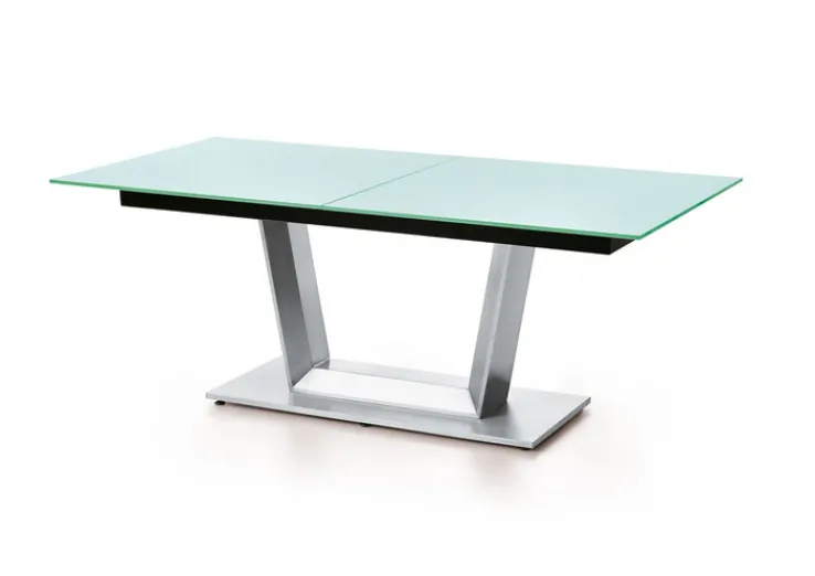 Esstisch COMEDOR 160-210 x 100 cm Edelstahl /Glas weiß