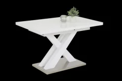 Esstisch ELVIRA 120 (160) cm x 80 cm Glasplatte weiß/silberfarbig