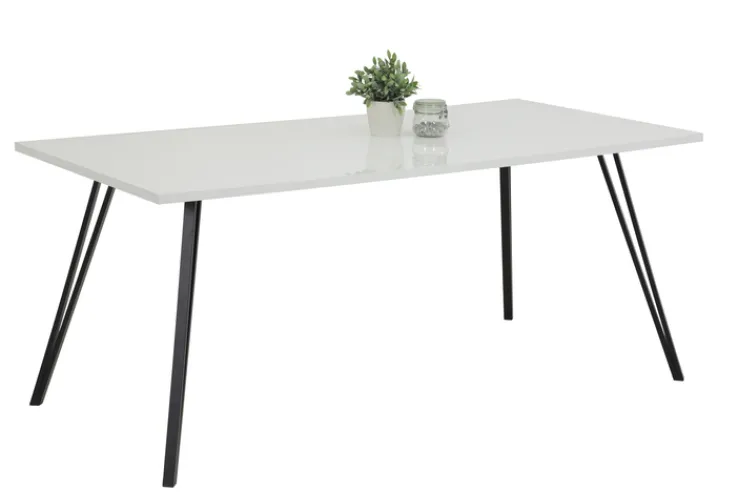 Esstisch JENNIFER 180 x 90 cm Hochglanz weiß/schwarz