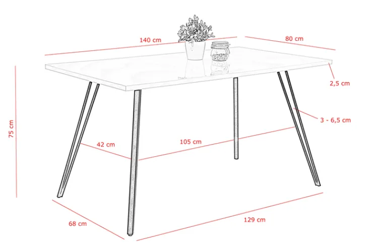 Esstisch JENNIFER 180 x 90 cm Hochglanz weiß/schwarz