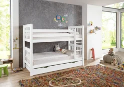 Kinder Etagenbett 140 x 200 cm mit Bettkasten weiß