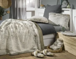 Felloptik-Hausschuhe FLUFFY-Größe 39 - 41 greige/taupe