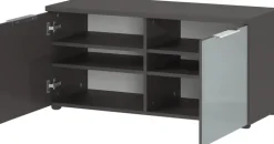 Garderobenkombination LEVIN 4-teilig 200 x 200 cm Glasfront Silbergrau/Graphit