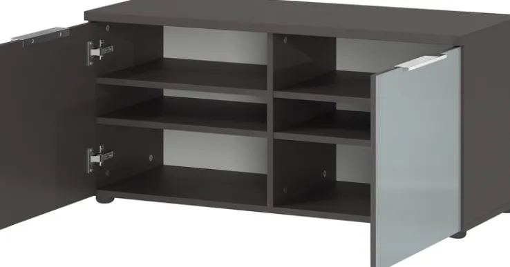 Garderobenkombination LEVIN 4-teilig 200 x 200 cm Glasfront Silbergrau/Graphit