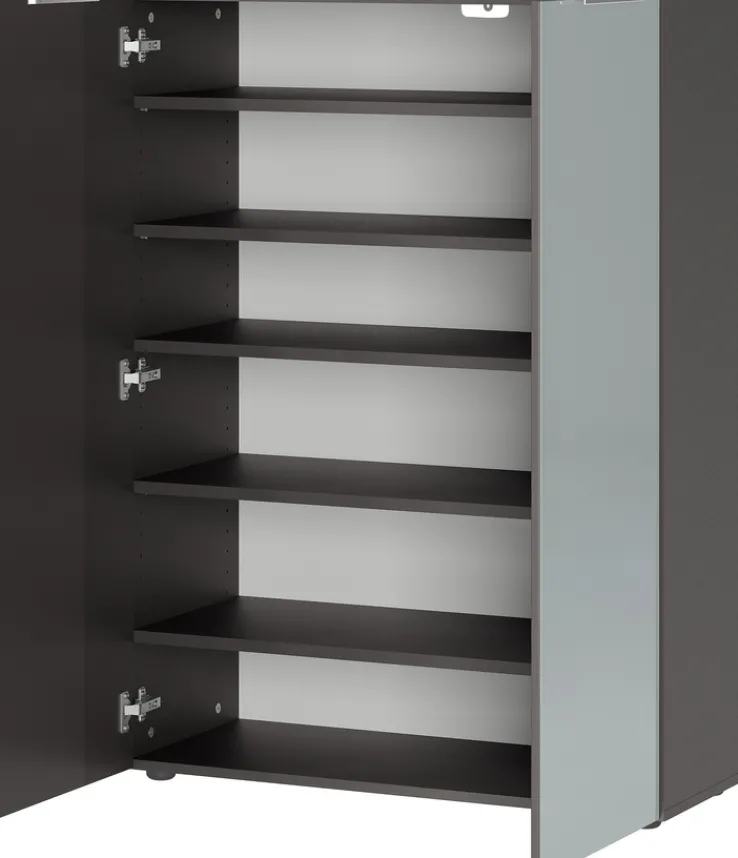 Garderobenkombination LEVIN 4-teilig 200 x 200 cm Glasfront Silbergrau/Graphit