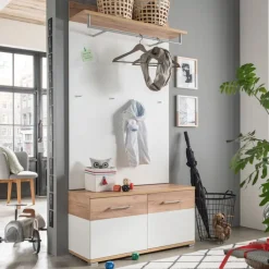 Garderobenpaneel THEO 96 x 147 cm Weiß/ Navarra Eiche NB