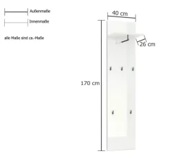 Garderobenpaneel VERONA 40 x 170 cm weiß Lack Dekor