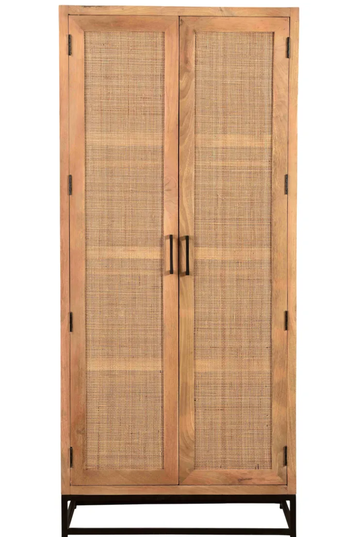 Garderobenschrank 80 x 180 cm Mango lackiert mit Rattan-Front