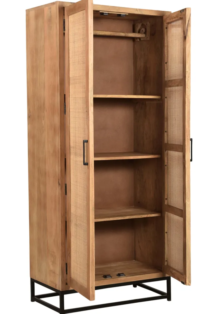 Garderobenschrank 80 x 180 cm Mango lackiert mit Rattan-Front