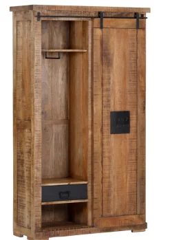 Garderobenschrank BARNEY 110 x 186 cm Mango massiv sägerau, gebeizt, lackiert/schwarz