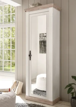 Garderobenschrank FLORENZ mit Spiegel 73 x 201 cm weiß/braun