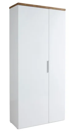 Garderobenschrank MUNDI 83 x 189 cm Weiß Hochglanz/Eiche-Riviera-Dekor