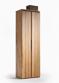 Garderobenschrank VICENZA 60 x 195 cm Kernbuche massiv natur geölt/Absetzung Anthrazit gebeizt