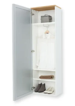 Garderobenschrank VORTINA 54 x 170 cm Lack weiß/Glas Optiweiß/Abdeckboden Balkeneiche-Dekor