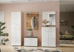 Garderobenschrank LEVI 60 x 198 cm weiß Hochglanz/braun