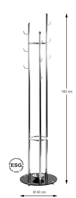 Garderobenständer 40 x 183 cm Chromfarbig/schwarz
