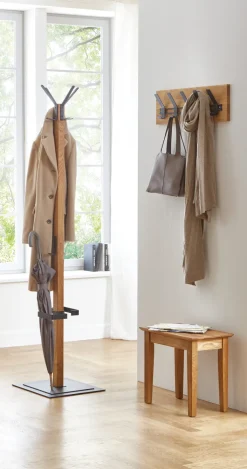 Garderobenständer mit Schirmhalterung 40 x 180 cm Eiche massiv/schwarz
