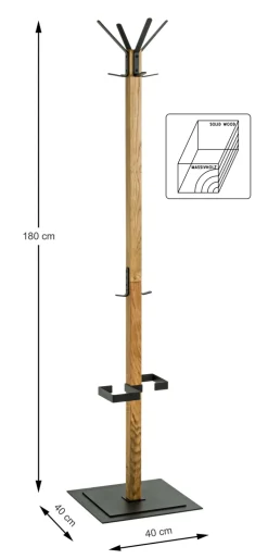 Garderobenständer mit Schirmhalterung 40 x 180 cm Eiche massiv/schwarz