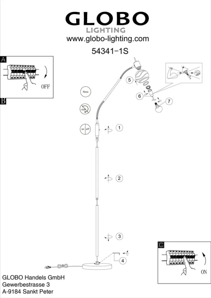 GLOBO LED Retrofit Stehlampe ELLIOTT 145 cm nickelfarbig